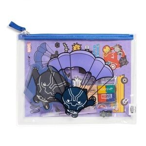 NWT marvel 35 piece black Panther stamps, stickers, holder, notebook, markers